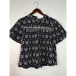 Pinch Navy Blouse with white eyelet detailing Size Large